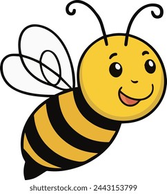 Cute friendly bee. cute bee cartoon and heart sign symbol on white background vector illustration.