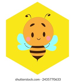 Süße, freundliche Biene. Glückliche fliegende Biene und Wabe auf weißem Hintergrund, Vektor-Illustration