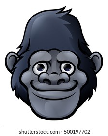A cute friendly cartoon gorilla, monkey, ape or chimpanzee character face