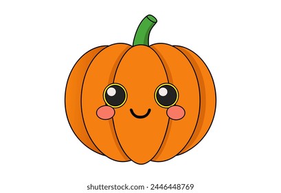 Cute Friendly cartoon jack-o-lantern. Smiling carved pumpkin character. Vector illustration isolated on white background. Concept of Halloween, decor, festive spirit