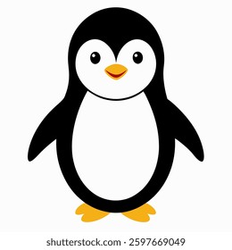 Cute and friendly cartoon penguin vector illustration with a simple and clean design. Ideal for kids' projects, logos, stickers, animations, and winter-themed designs.