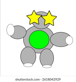 A cute and friendly cartoon robot, designed with a playful and cheerful character. This robot has large, expressive eyes, rounded features, and a vibrant color palette, perfect for children’s content,