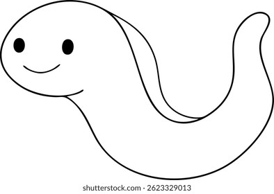 A cute and friendly cartoon sea creature with smiling face and wavy body