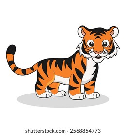 A cute and friendly cartoon tiger illustration, perfect for children's books, illustrations, and educational materials