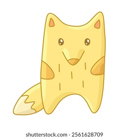 A cute and friendly cartoon yellow fox with a big smile and playful tail