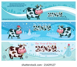 Cute friendly cow banners. 2009 is the Year of the Ox according to the Chinese Zodiac.