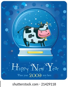 Cute friendly cow inside of the snow-dome. 2009 is the Year of the Ox according to the Chinese Zodiac.