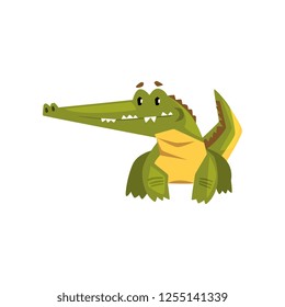 Cute friendly crocodile, funny predator cartoon character vector Illustration on a white background