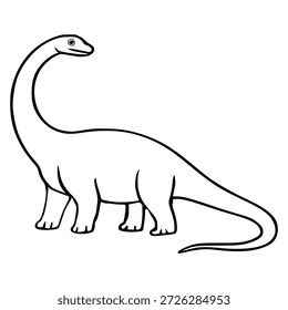 Linda ilustración de dinosaurio amigable, gráfico de Vector de un braquiosaurio con un largo cuello y cola, aislado sobre fondo blanco.