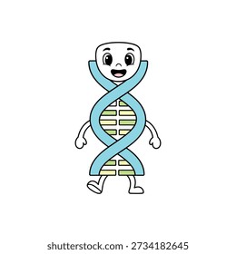 A cute and friendly DNA helix mascot character with a smiling face. Perfect for science education, biotechnology, and medical projects. Professional vector cartoon illustration.