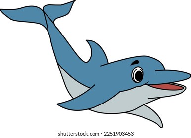 Cute friendly dolphin. Dolphin sea animal vector illustration isolated on white background