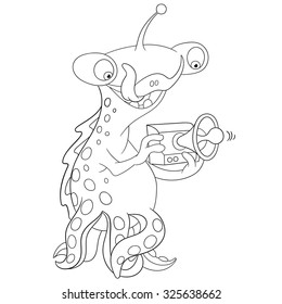 cute and friendly extraterrestrial is holding a camera