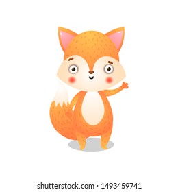 Cute friendly fox. Raster illustration in flat cartoon style on white background