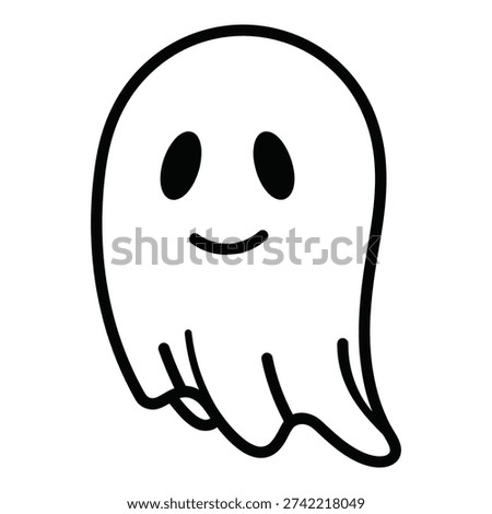 Cute friendly ghost illustration, simple cartoon style, perfect for Halloween themes.