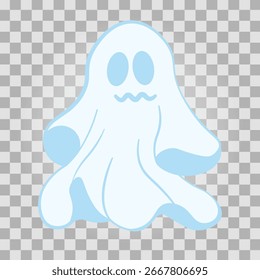 A cute, friendly ghost on a transparent background. Vector for Halloween.