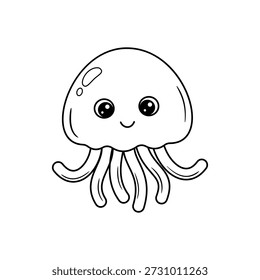 Cute friendly jellyfish illustration simple line art single sentence usage