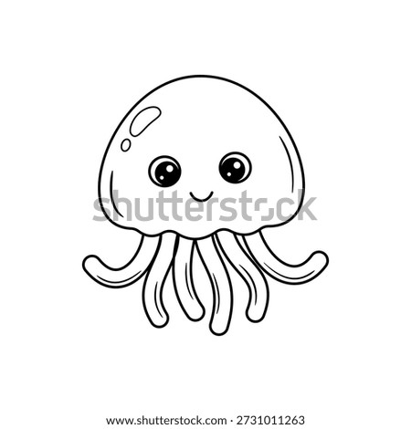 Cute friendly jellyfish illustration simple line art single sentence usage