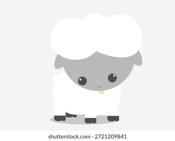 Cordero lindo y amable de pie y mirando hacia adelante, Ilustración vectorial plana en colores pastel suaves. Carácter animal de granja simple para el diseño de los niños, impresiones, pegatinas, decoración de la guardería y proyectos educativos.