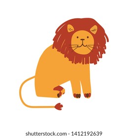 Cute Friendly Lion, Design Element Can Be Used for T-shirt Print, Poster, Card, Label, Badge Vector Illustration