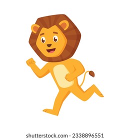 Cute Friendly Lion Running Cheerfully Vector Illustration In Cartoon Style . 