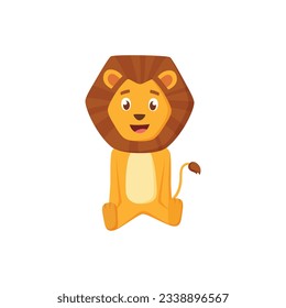 Simpático Lion sentado en el suelo ondeado vector de mano Ilustración en forma de caricatura. 