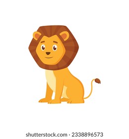 Cute Friendly Lion Sitting Vector Illustration In Cartoon Style . 