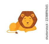 Cute Friendly Lion Sleeping Vector Illustration In Cartoon Style . 