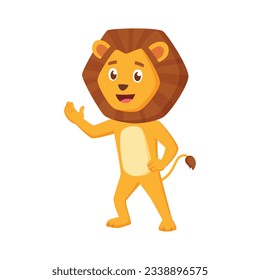 Cute Friendly Lion in Welcome Pose Vector Illustration In Cartoon Style . 