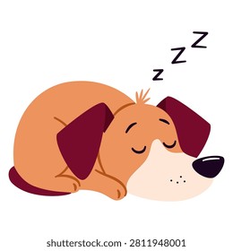 A cute, friendly little dog is sleeping. Flat vector illustration 