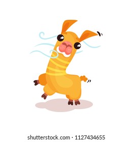 Cute friendly llama alpaca cartoon character vector Illustration on a white background
