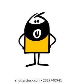 Cute friendly migrant man with a black beard of Arab appearance. Vector illustration of a cute stickman. Doodle cartoon stick man character isolated on white background. 
