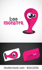 Cute, Friendly Monster Icon Such Logo & Stylized Business Cards, EPS10 Vector,