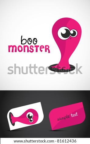 Cute, friendly monster icon such logo & stylized business cards, EPS10 vector,