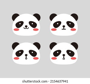 Cute And Friendly Panda Cartoon Vector Illustration Set, With Happy Lovely Smiling Face. Good For Kid Books And Sticker