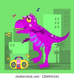 Cute Friendly Purple Dino Vector Illustration