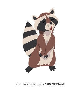 Cute Friendly Raccoon, Adorable Funny Wild Forest Animal Cartoon Character Vector Illustratio