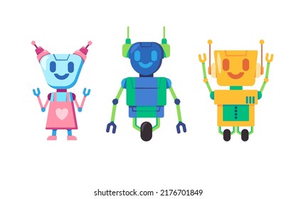 Cute And Friendly Robot Clipart Collection Of Humanoid Colorful Cartoon Illustration Toys For Kids