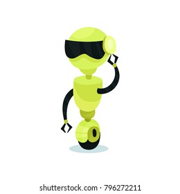 Cute and friendly robot on wheel, artificial intelligence cartoon vector Illustration