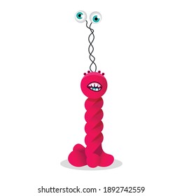 cute, friendly, scared, pink monster alien twisted into a rope. Cartoon style.
