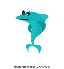 Cute friendly shark cartoon character, funny blue fish vector Illustration