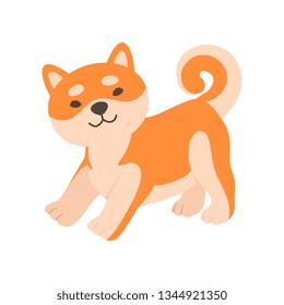 Cute Friendly Shiba Inu Dog, Funny Japan Pet Animal Cartoon Character Vector Illustration