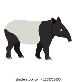 Cute friendly wild animal, black and white tapir icon, vector illustration isolated on white background