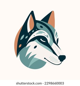 A cute and friendly wolf head in a flat design style, perfect for an animal-themed logo or illustration