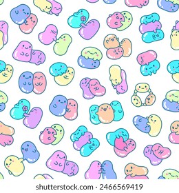 Cute friends kawaii tapioca pearls. Seamless pattern. Cartoon funny characters. Hand drawn style. Vector drawing. Design ornaments.