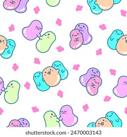 Cute friends kawaii tapioca pearls. Seamless pattern. Cartoon funny characters. Hand drawn style. Vector drawing. Design ornaments.