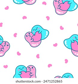 Cute friends kawaii tapioca pearls. Seamless pattern. Cartoon funny characters. Hand drawn style. Vector drawing. Design ornaments.