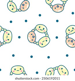 Cute friends kawaii tapioca pearls. Seamless pattern. Cartoon funny characters. Hand drawn style. Vector drawing. Design ornaments.