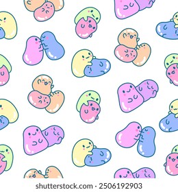 Cute friends kawaii tapioca pearls. Seamless pattern. Cartoon funny characters. Hand drawn style. Vector drawing. Design ornaments.