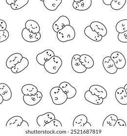 Bonitos amigos kawaii pérolas tapioca. Padrão contínuo. Página de cores. Personagens engraçados. Estilo desenhado à mão. Desenho vetorial. Desenhar ornamentos.