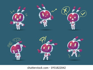 Cute Friendy White Robot Mascot Set